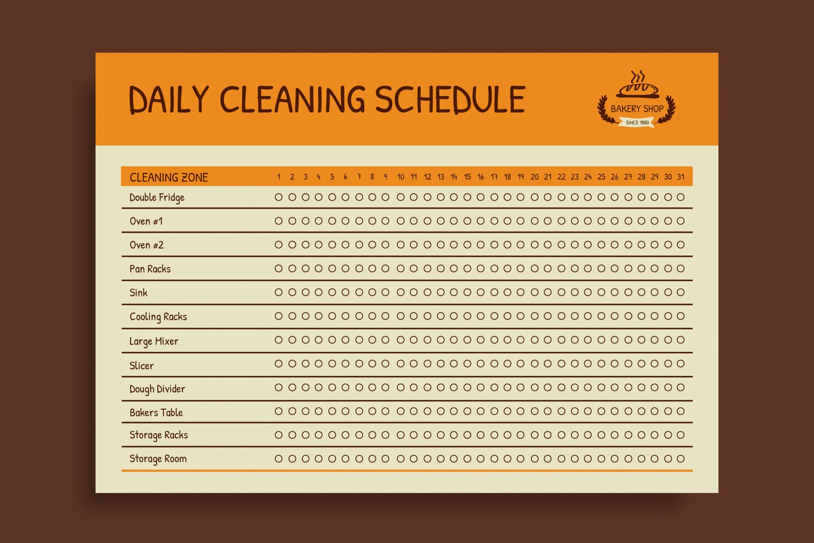 Daily Cleaning Schedule.