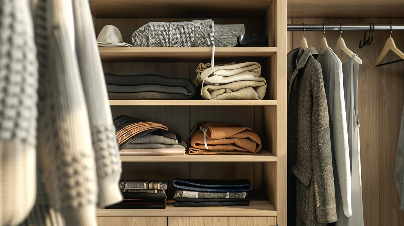 Organized closet in wood. 