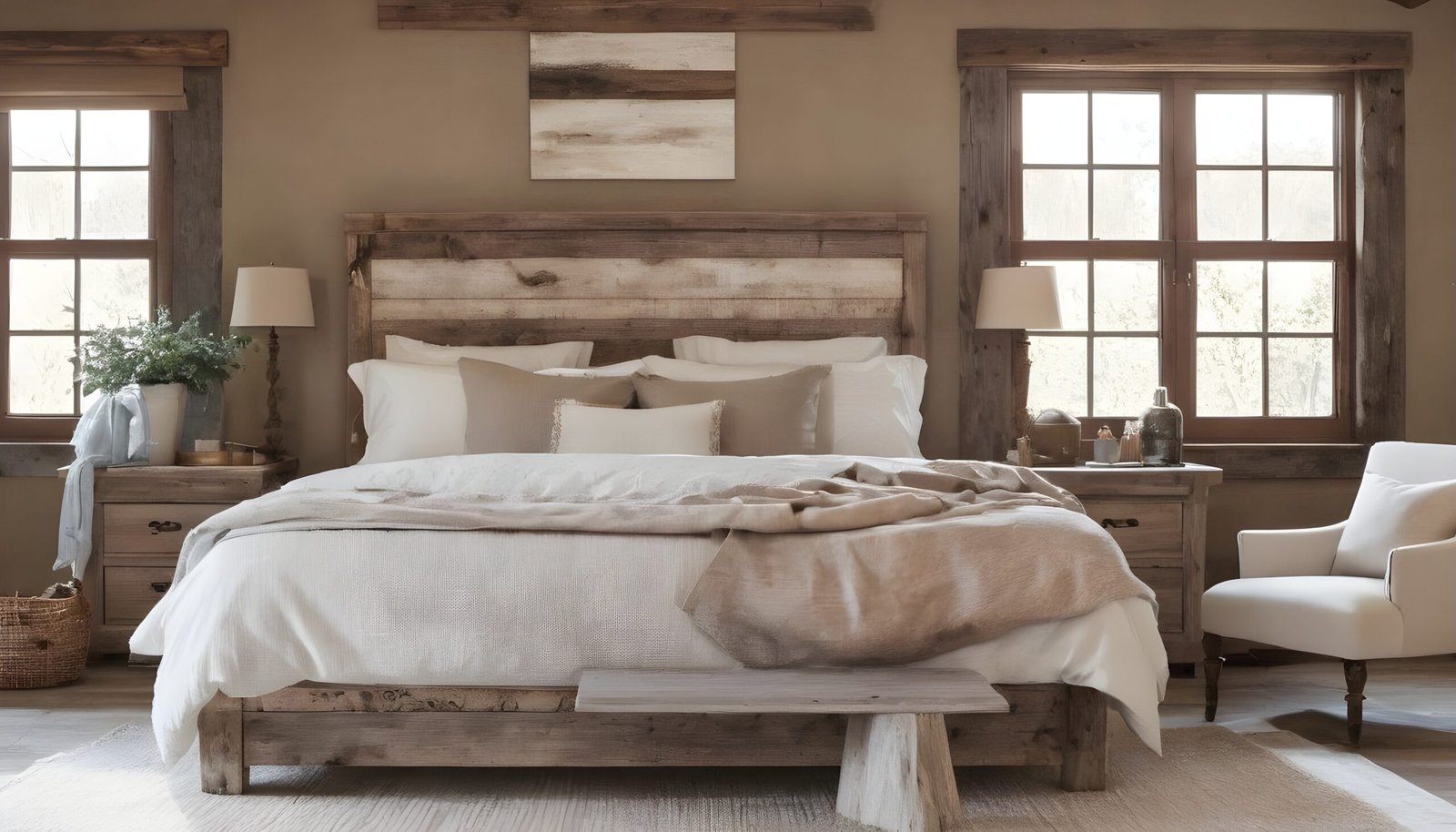 Rustic bedroom with lots of wooden accents.