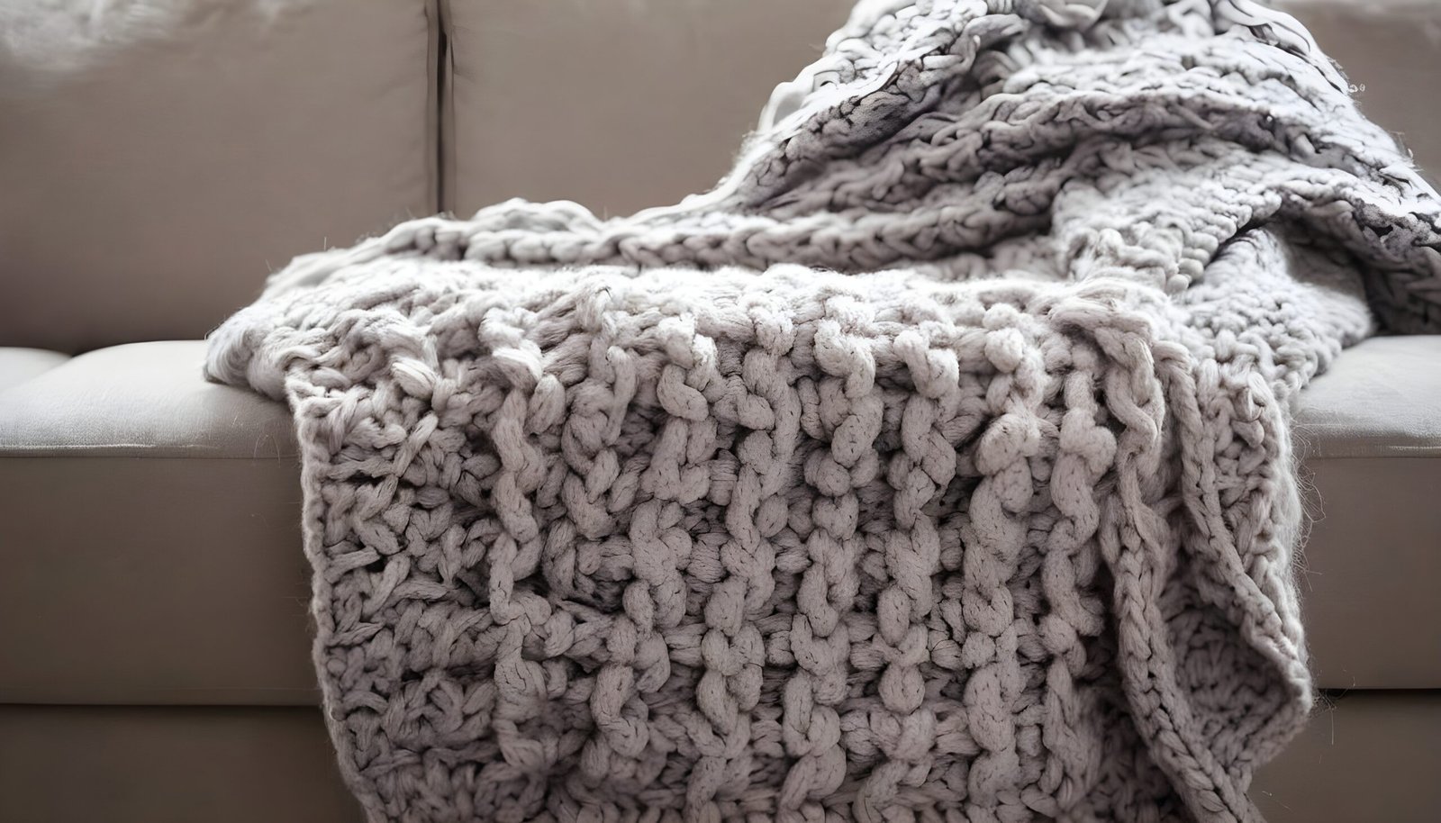 Grey throw knit blanket.