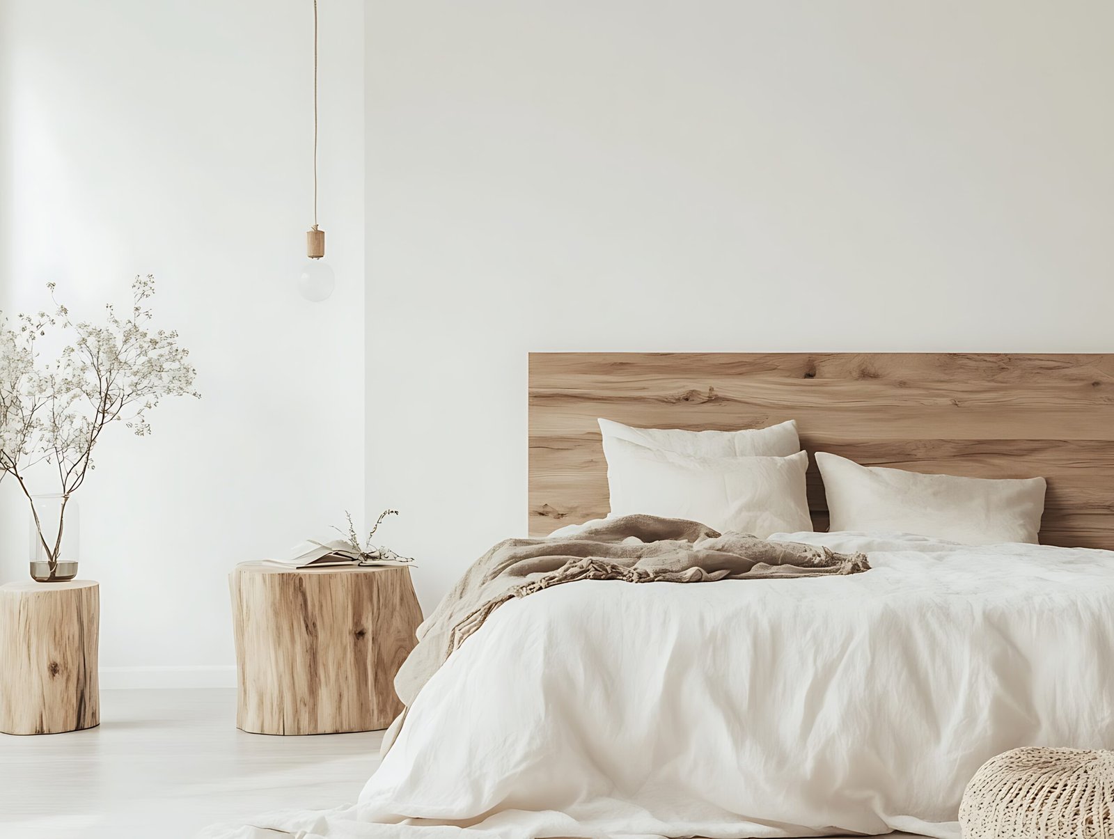 Serene Morning: A Cozy and Minimalist Bedroom Bathed in Warm Sunlight