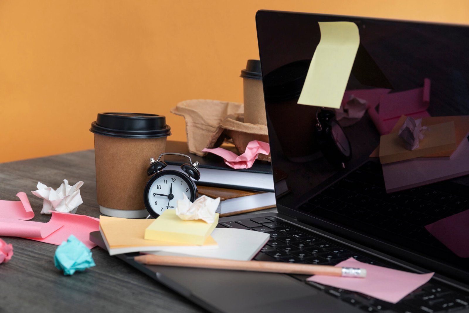 Still office desk mess. 