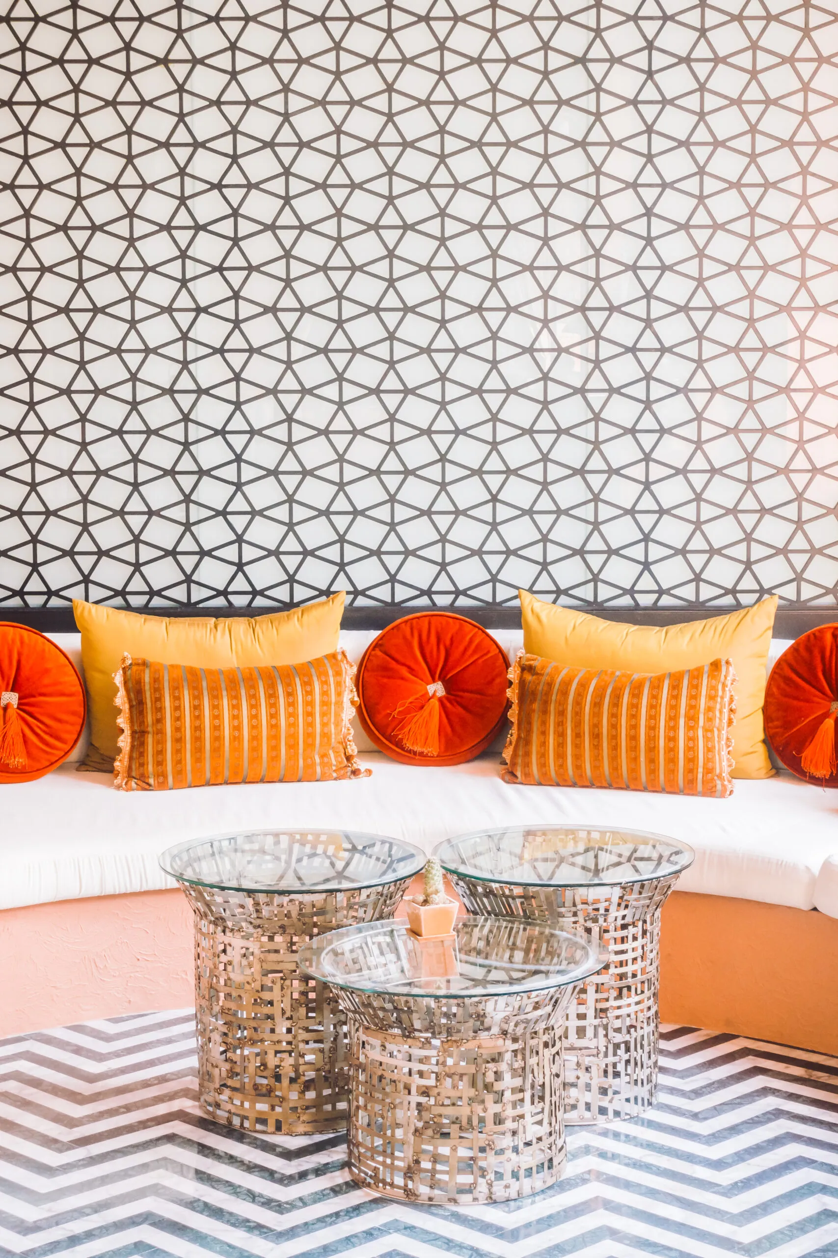 Beautiful luxury pillow on sofa decoration in living room interior - Vintage Light Filter.