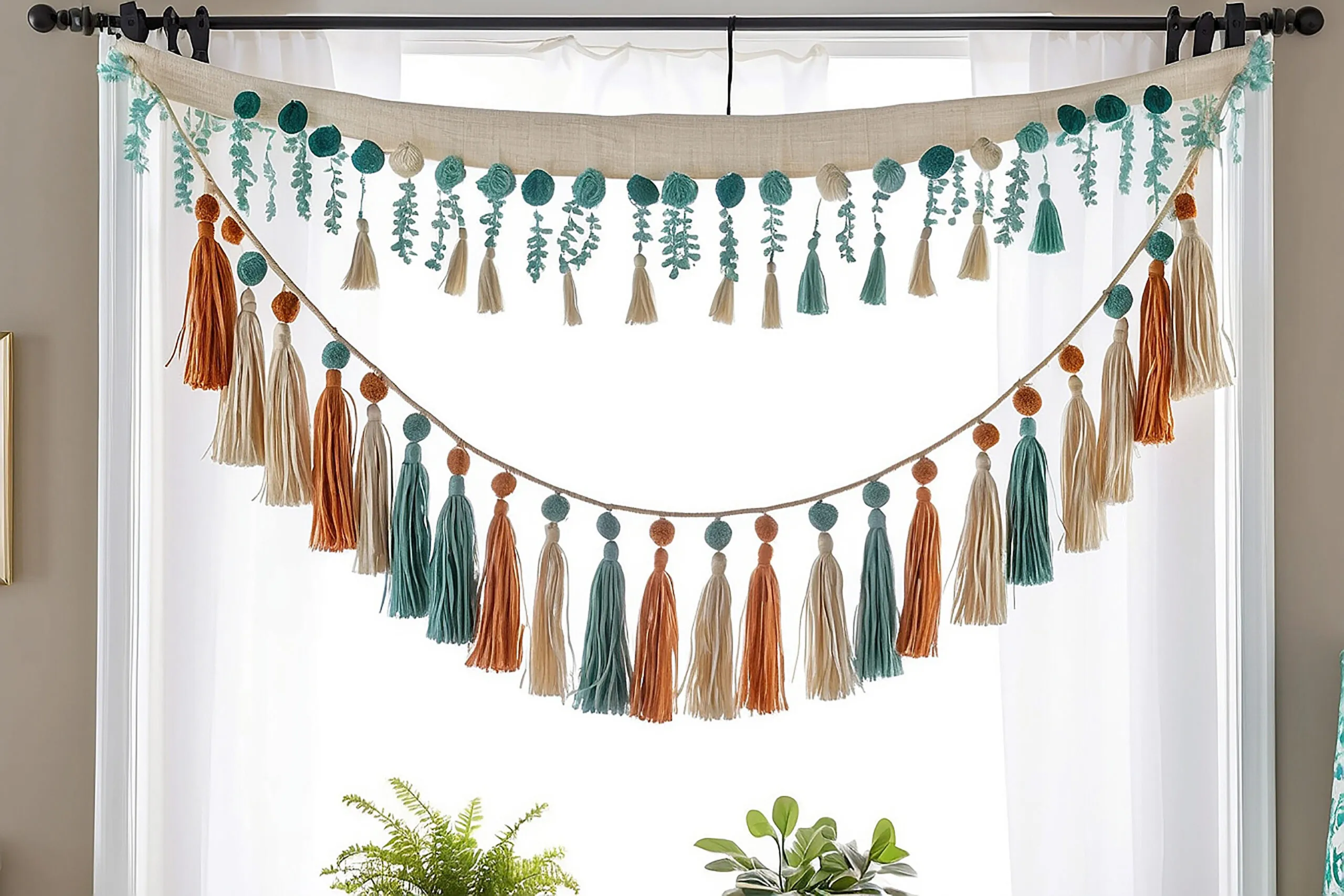 Boho Tassel Garland Window Valance.