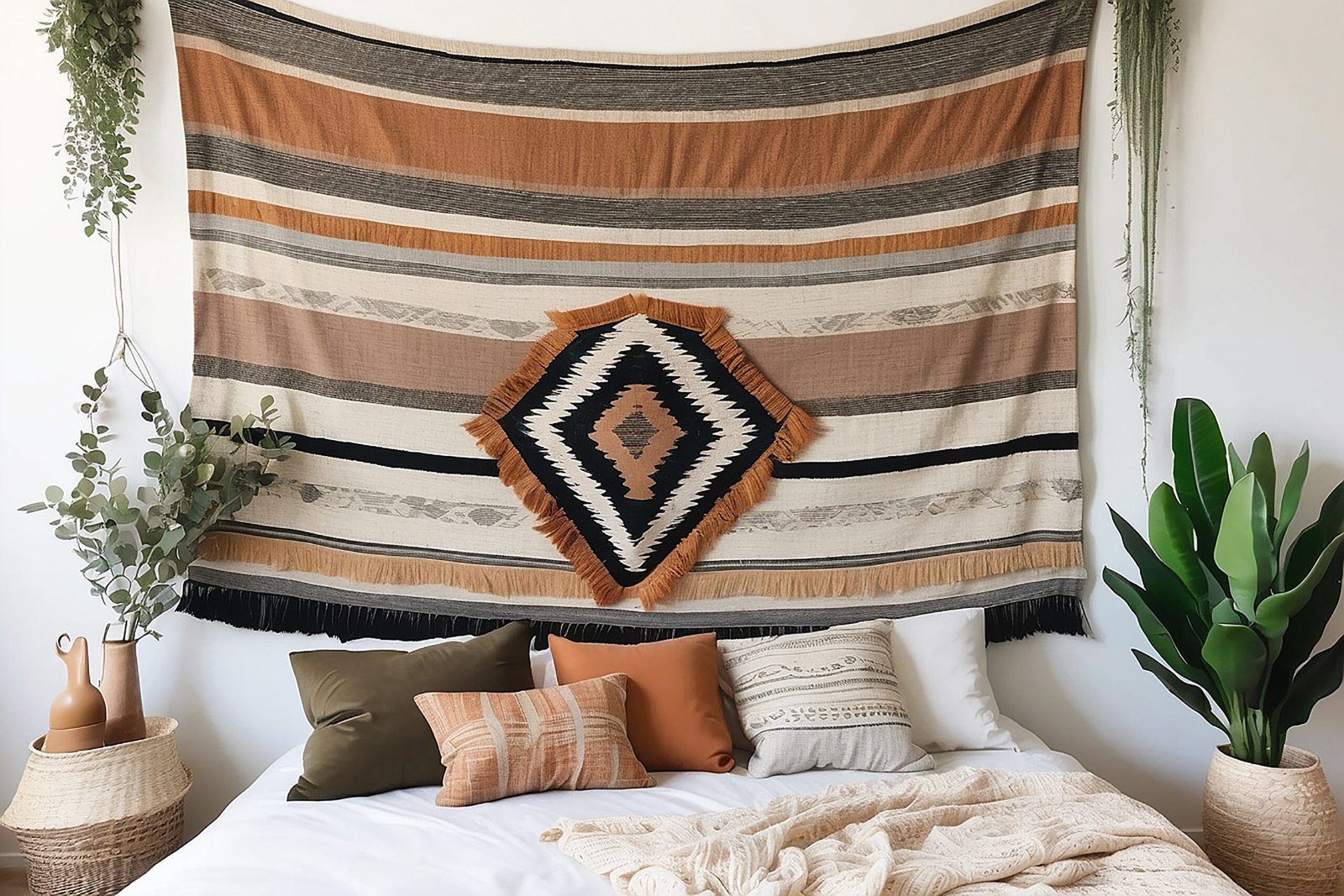 Boho Woven Wall Tapestry with Earthy Tones.