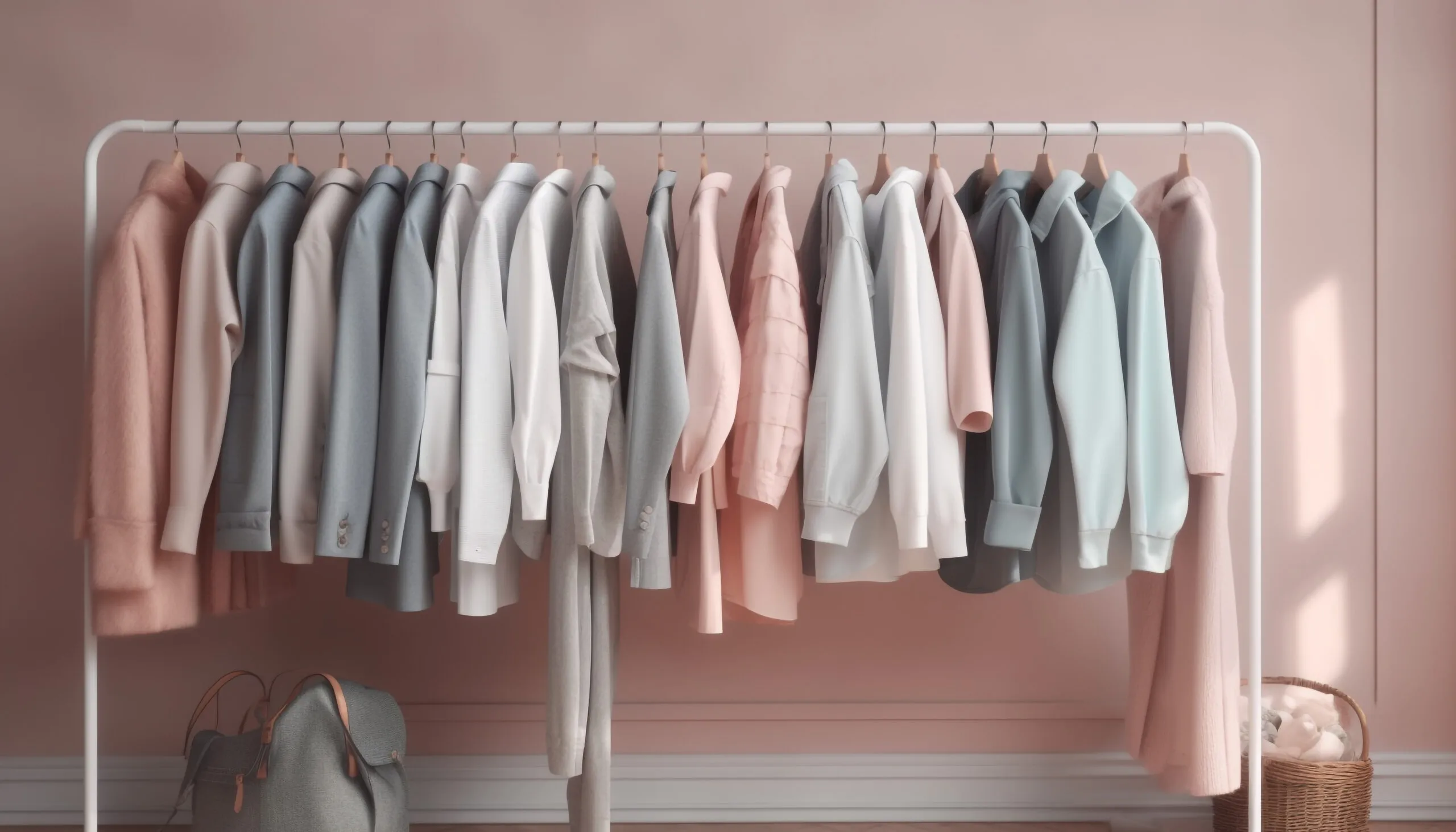 Elegant fashion collection hanging in modern boutique.