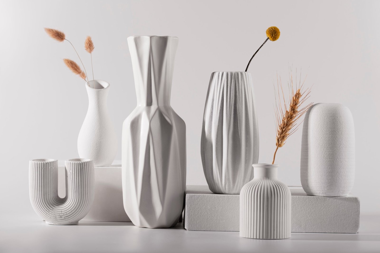 Trendy and beautiful vases, modern and white.