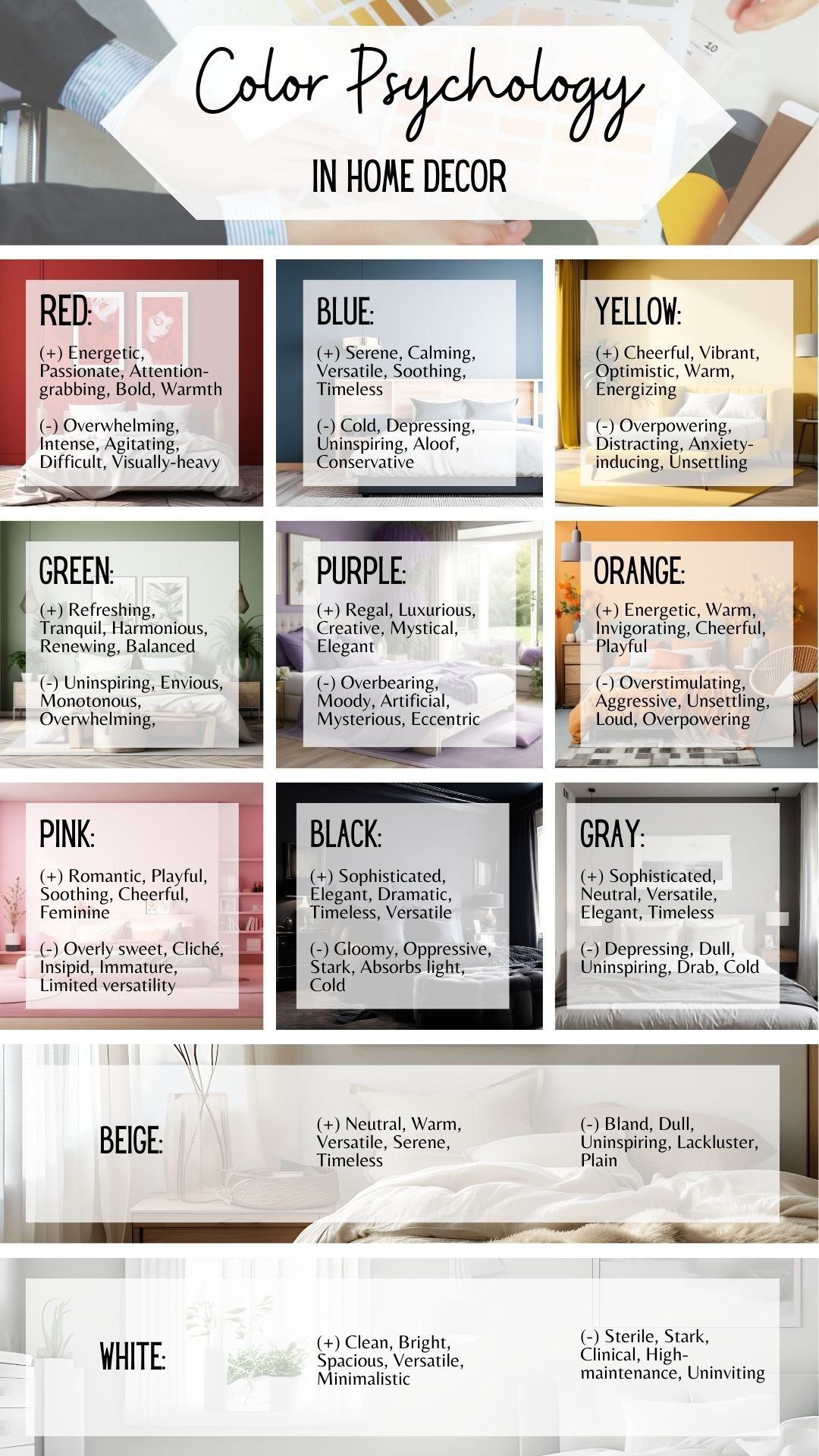 Pinterest post about color psychology in interior design. 