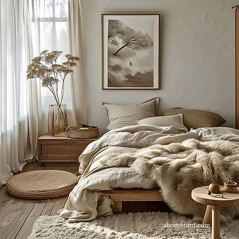 Cozy Scandinavian inspired bedroom.