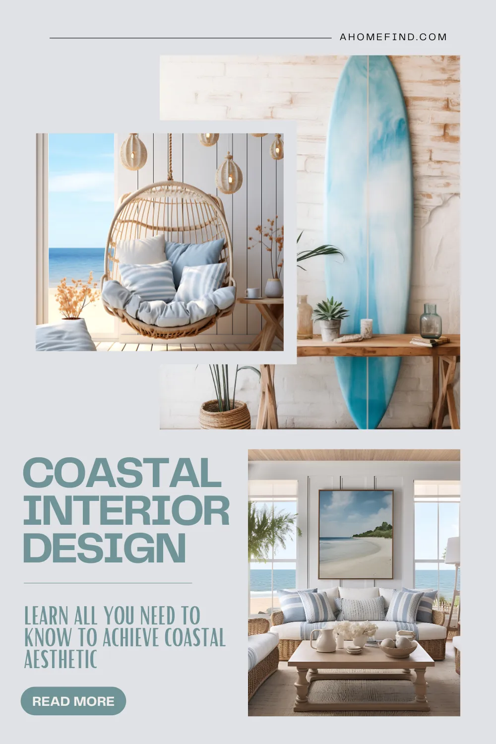 Coastal interior design pinterest pin.