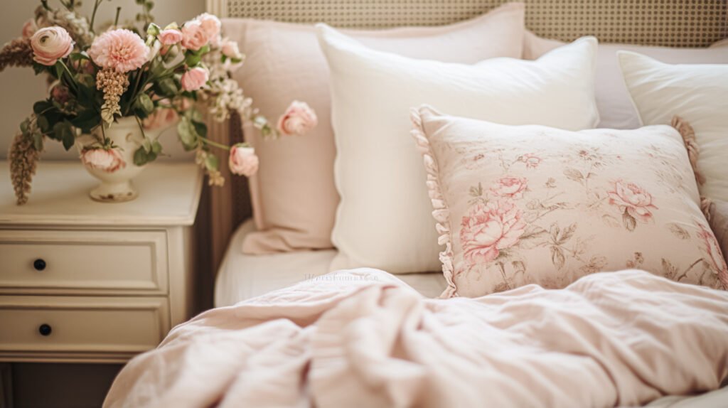 summer home decor, Bedroom decor, modern cottage interior design and home decor, bed linen and elegant country bedding style.