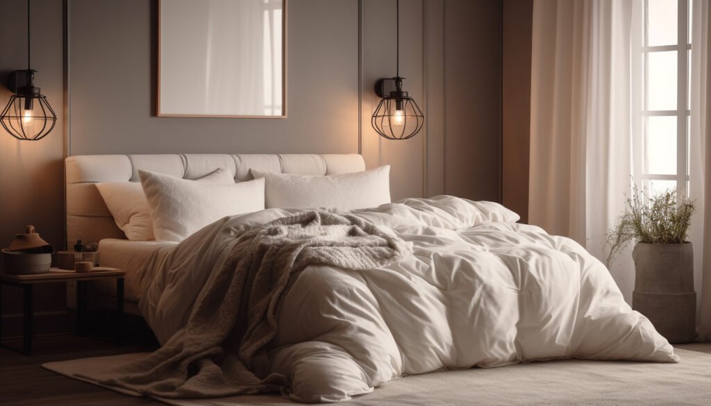 Comfortable modern bedroom with elegant hotel design.