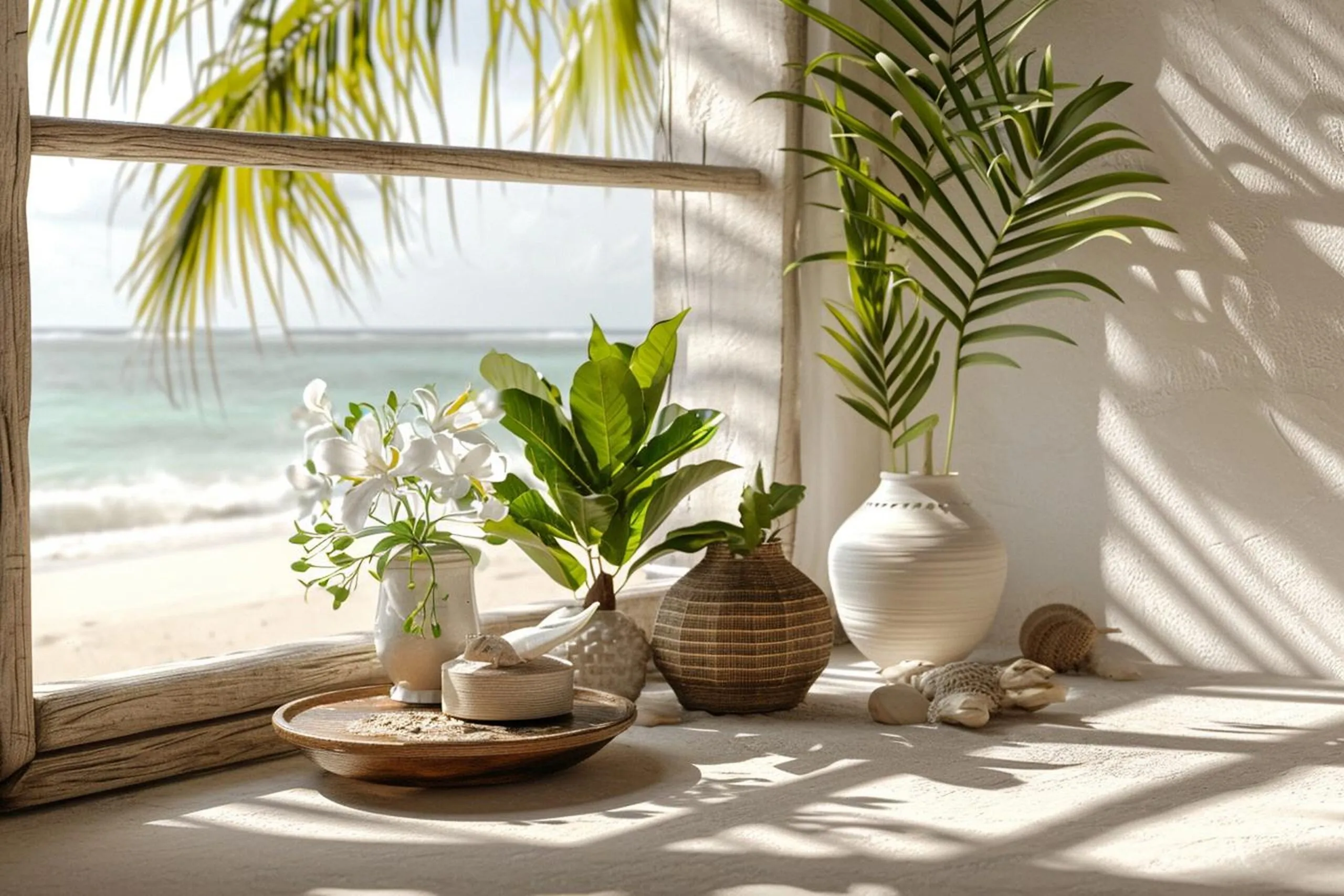 Plants in a window with beautiful sunlight.
