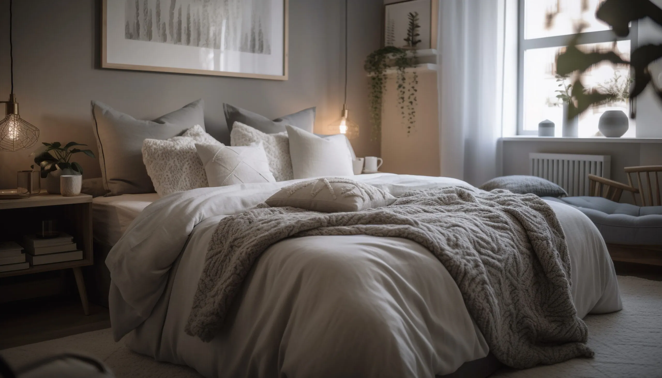 Cozy luxury bedroom with modern elegance and comfort generated.