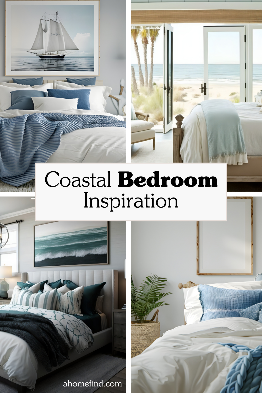 Coastal bedroom pinterest pin.