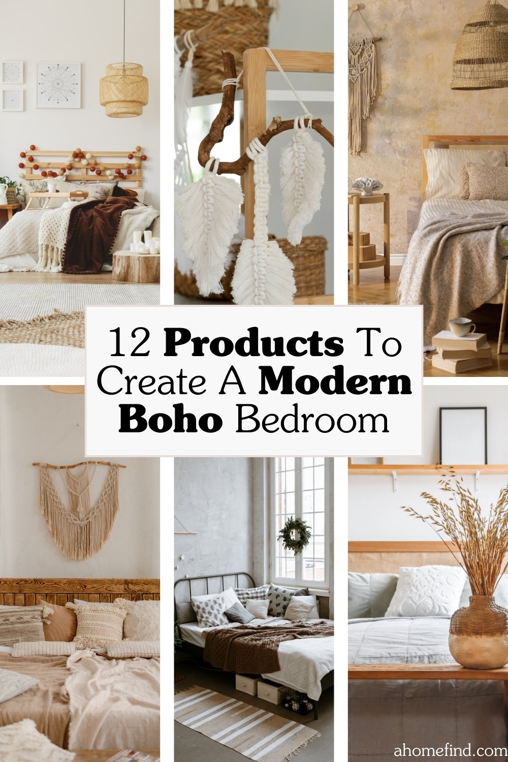 Modern boho bedroom pinterest pin.