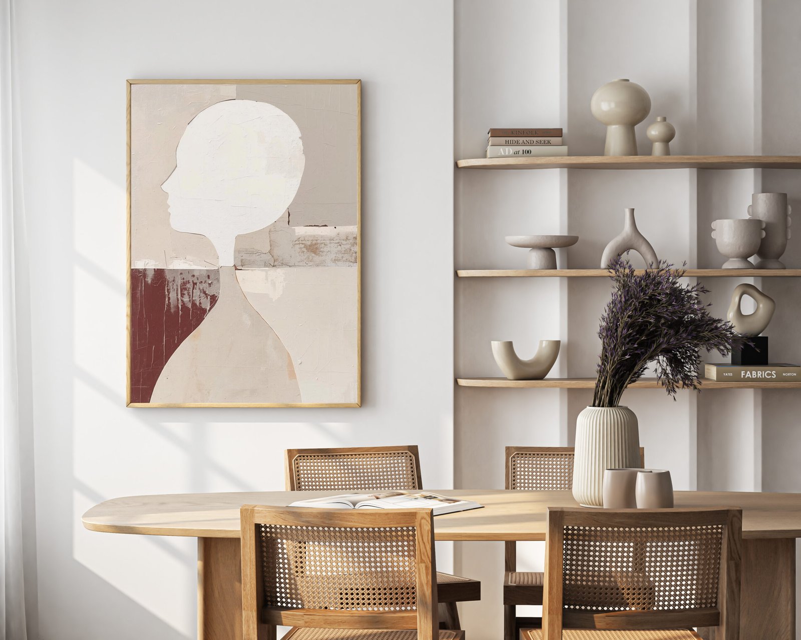 This abstract poster features the elegant silhouette of a woman set against a softly textured background. With a neutral color palette and minimalist modern design, the artwork conveys calm, balance, and quiet sophistication. Subtle shadows and natural textures highlight its Scandinavian and Japanese-inspired aesthetic, creating a timeless and serene piece of wall art. Printed on high-quality matte paper, this poster adds a refined and artistic touch to any space. Perfect for art enthusiasts and those who appreciate modern, minimalist decor.