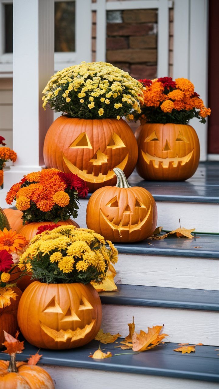 front porch decor pumpkins.