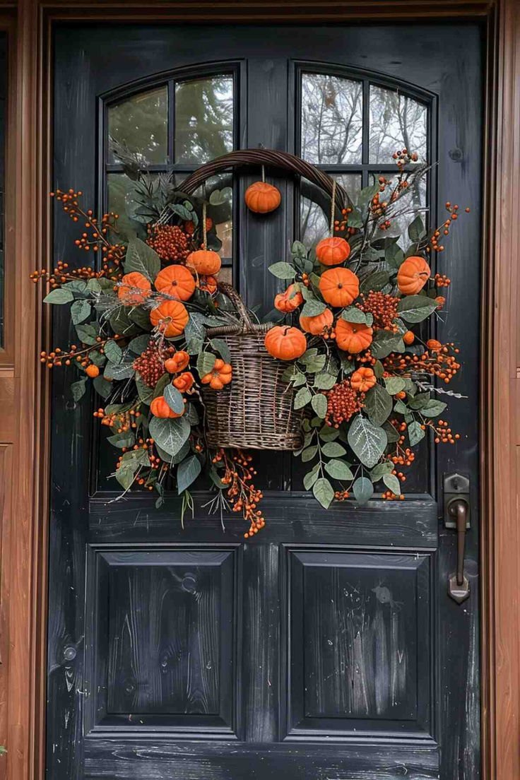 Fall wreath on front door.