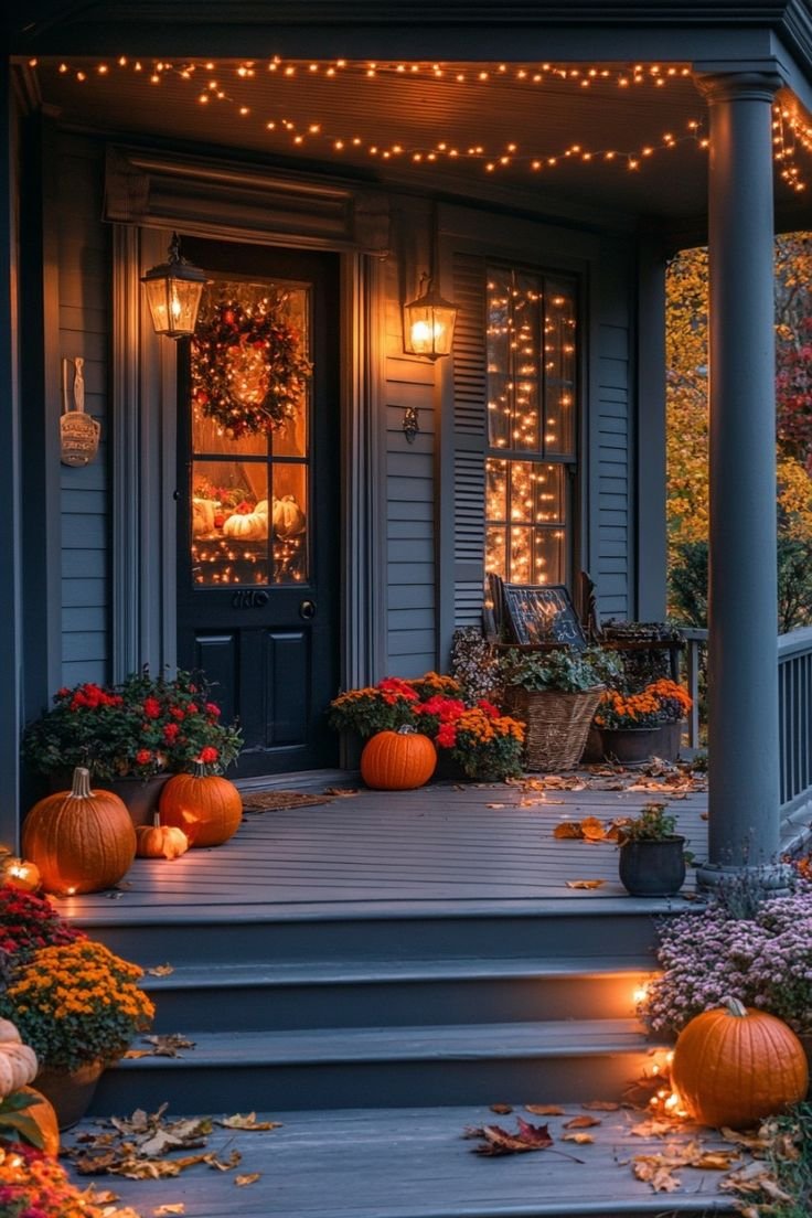 Fall Front Porch Decor Ideas Lights.