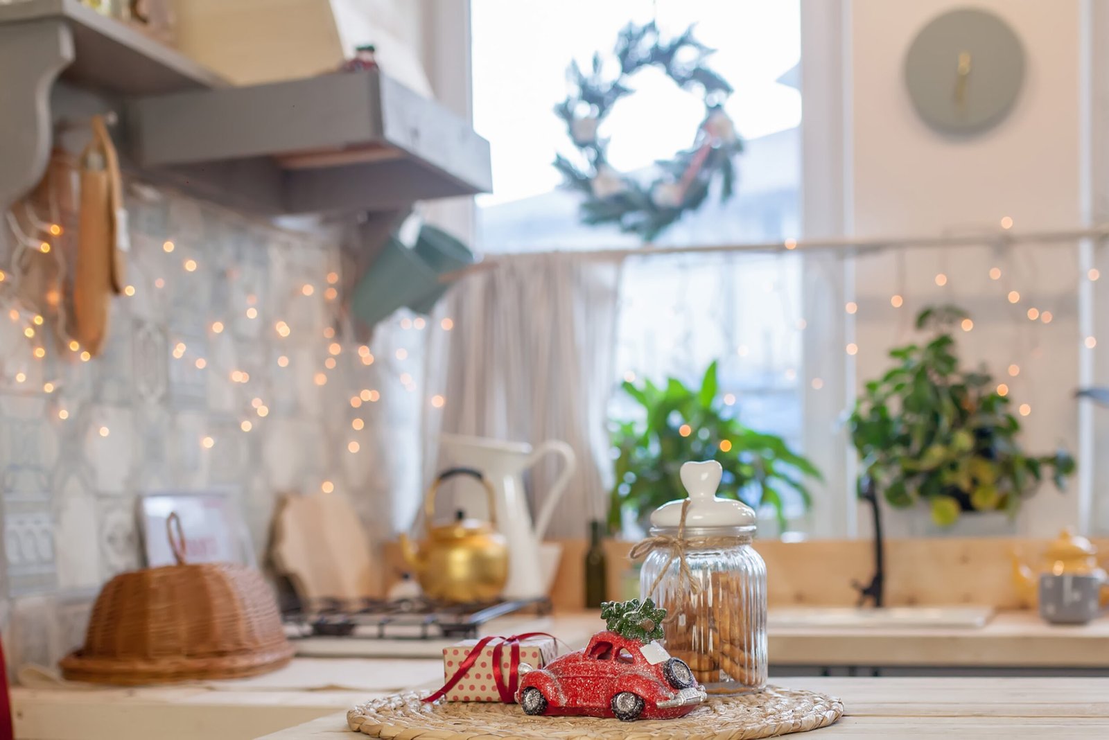 Merry Christmas and Happy Holidays A beautiful kitchen room decorated for Christmas.