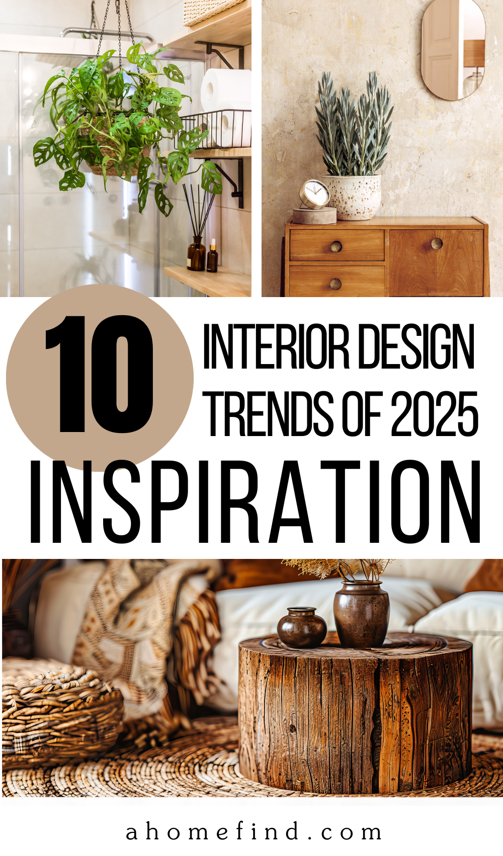 Interior design trends of 2025 pinterest pin. 