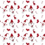 Wallpaper with ornnaments of Santa and hearts.