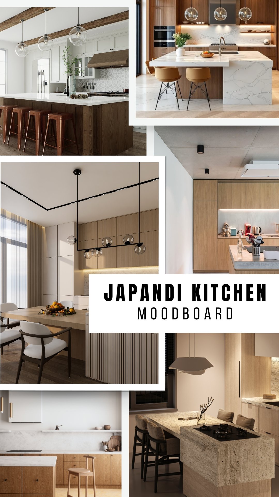 Japandi kitchen pinterest pin. 