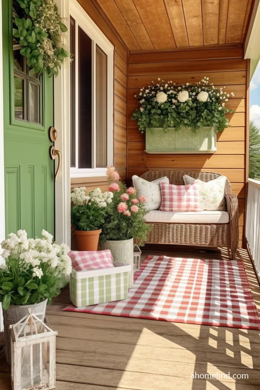 Pastel color porch decor and Floral front porch arrangements with cozy Outdoor seating ideas for spring. 