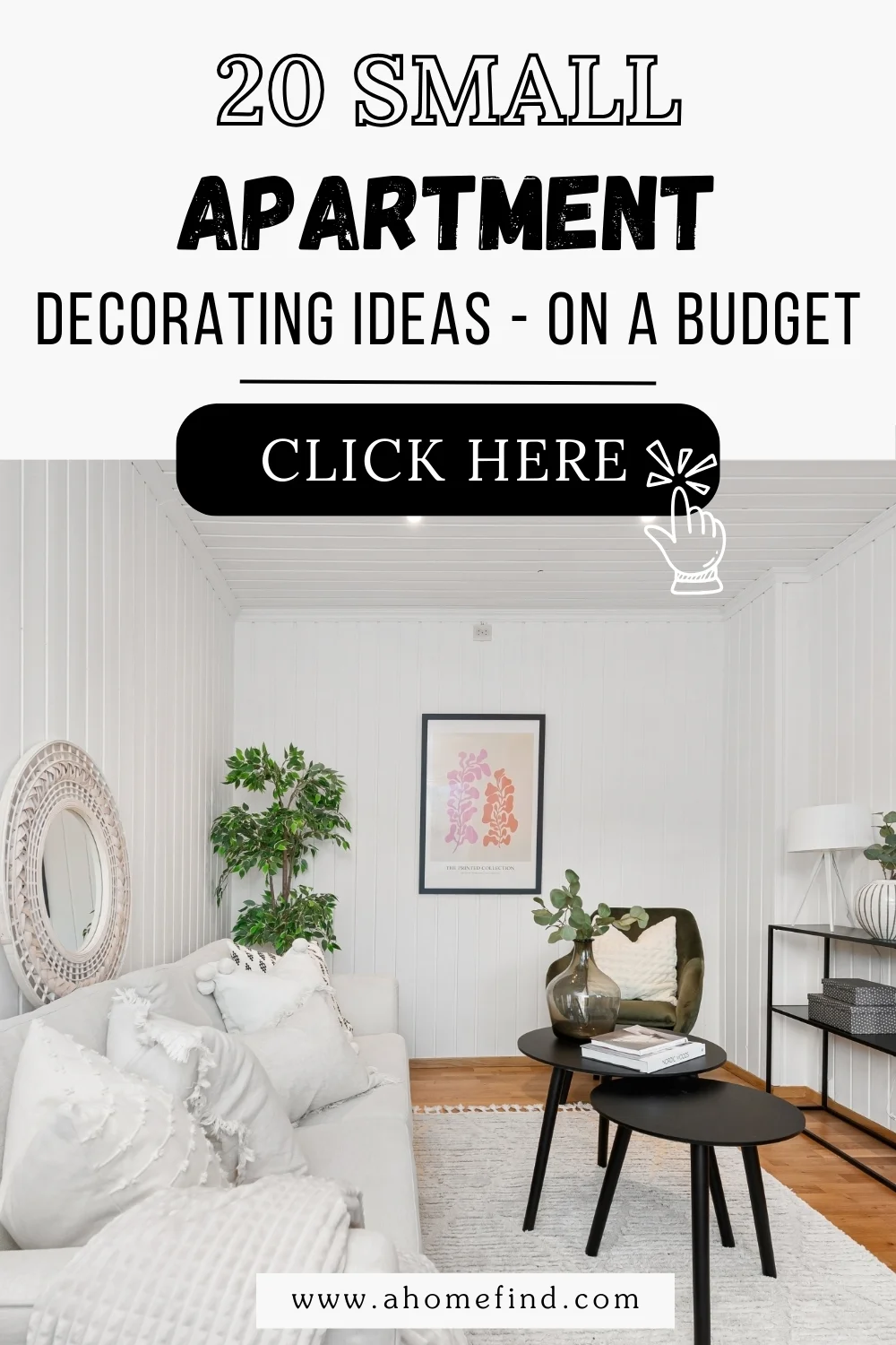 Small Apartment Decorating Ideas on a Budget pinterest pin. 