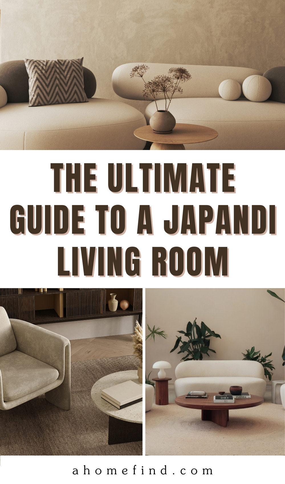 Japandi living room pinterest pin.