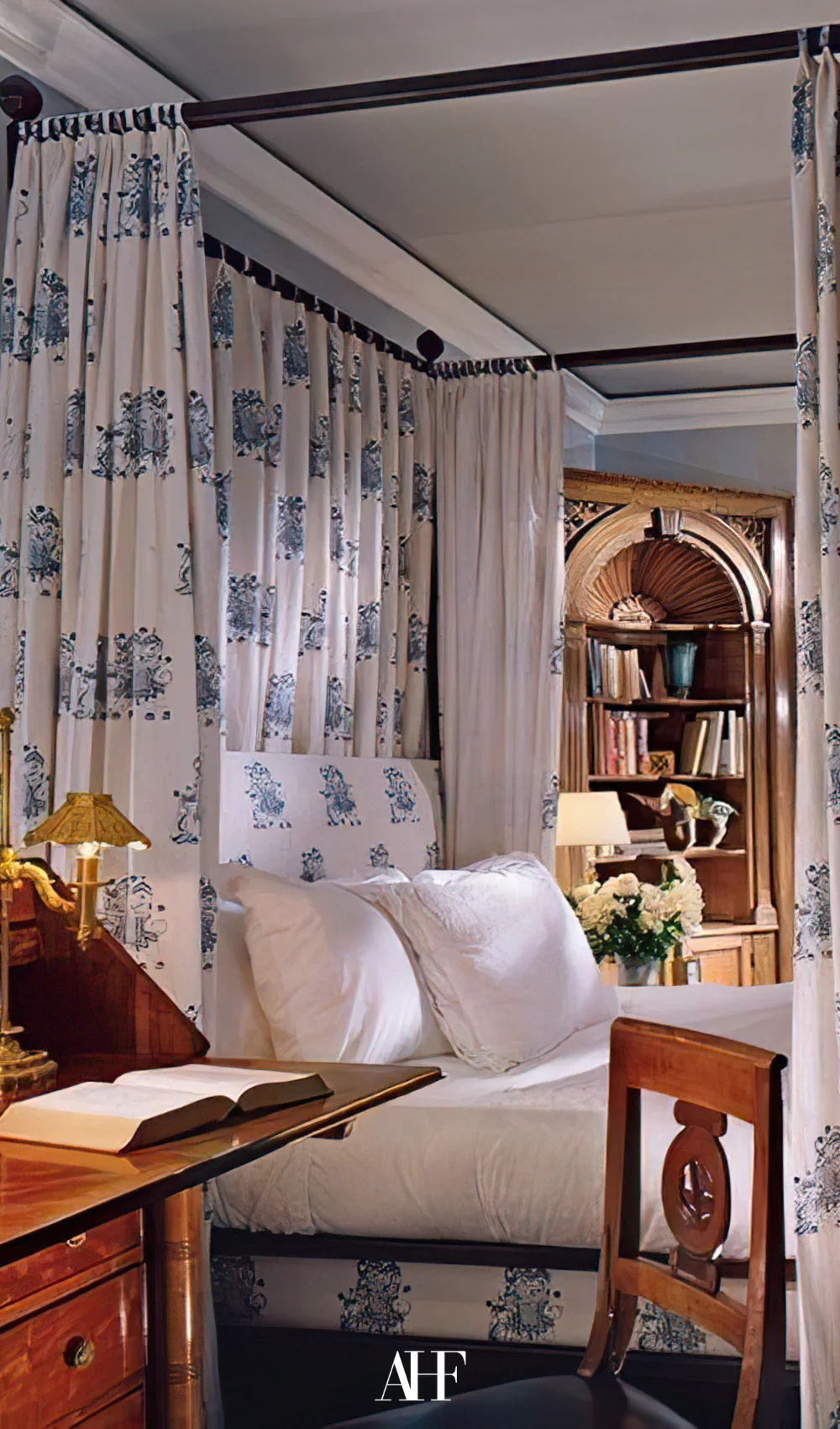 layering patterns and textures in a maximalist interior design bedroom. Bold interior design.