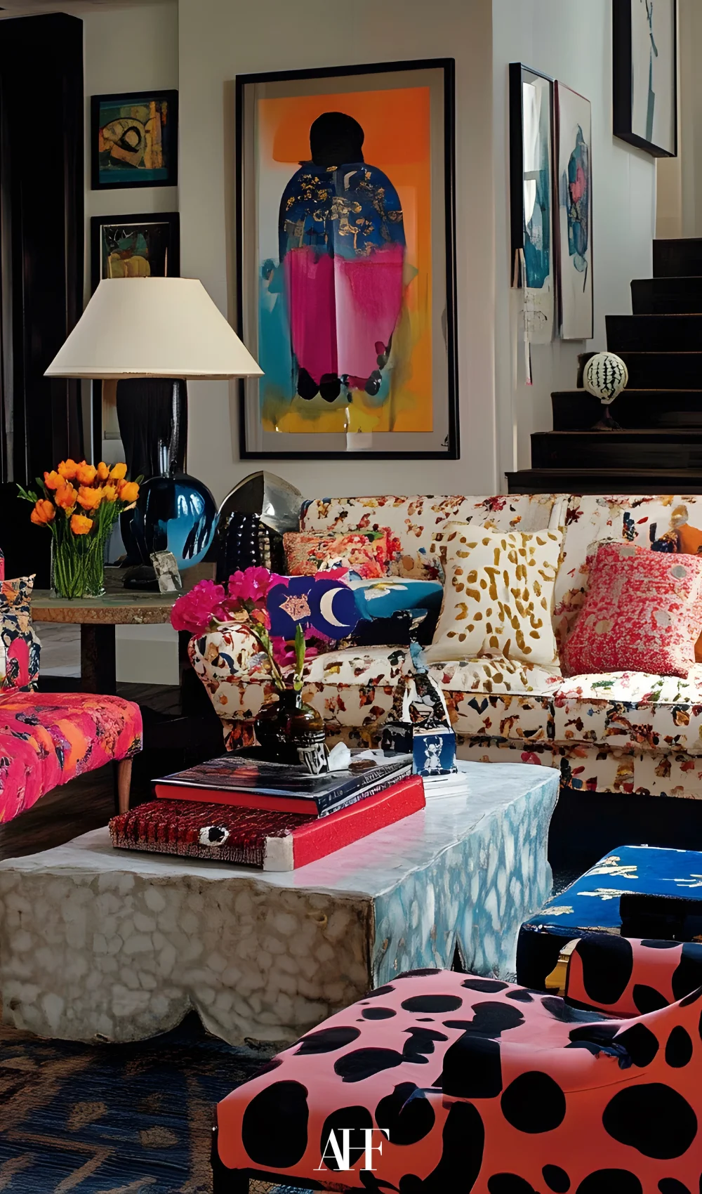 A beautiful maximalist interior design living room. how to decorate with maximalist style and bold interior design.