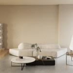 Amazon home decor with a white sofa and a wooden coffee table. Beautiifully decorated living room.