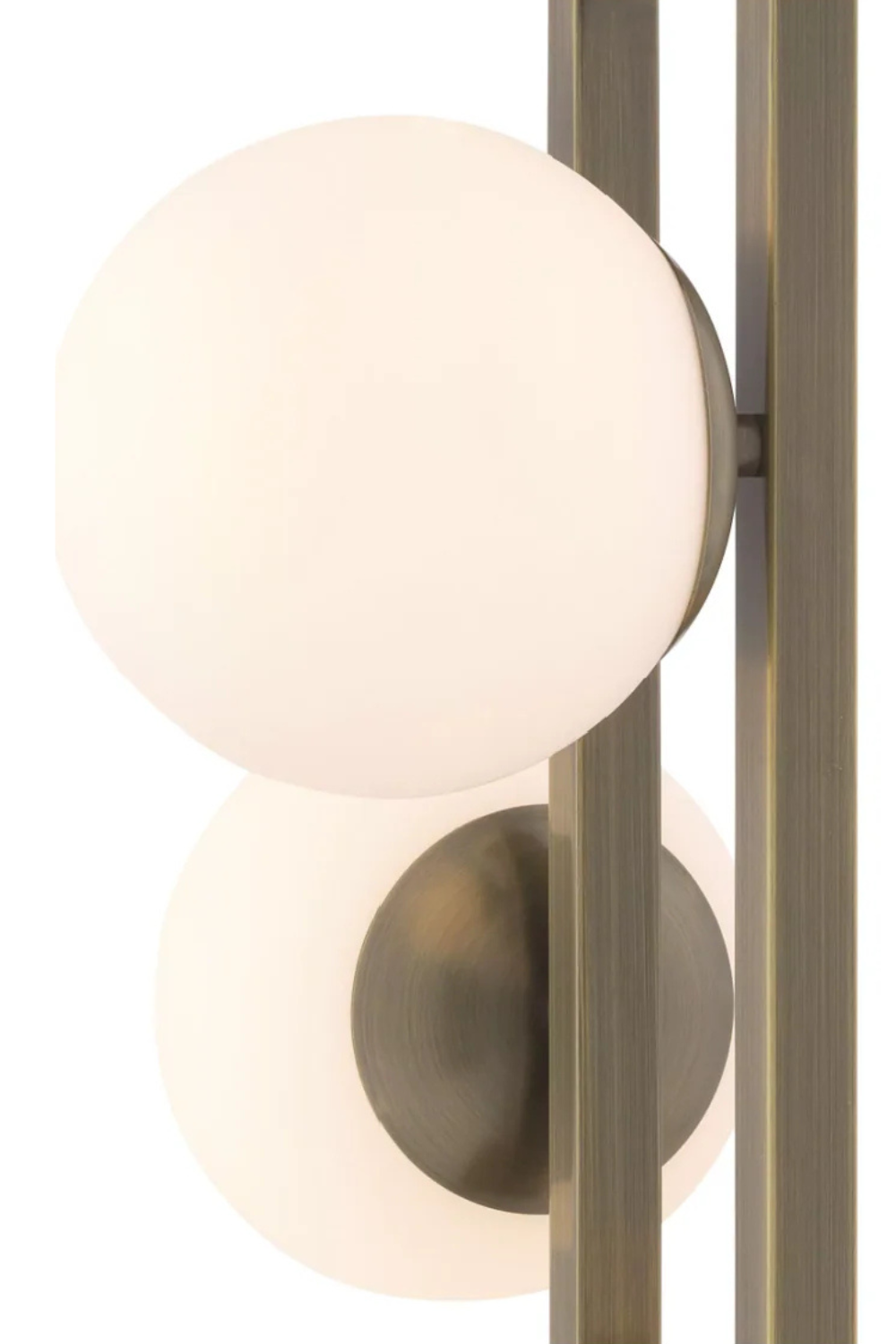 Mid century modern table lamps, a lamp with frosted glass globes and a white background. A closeup.