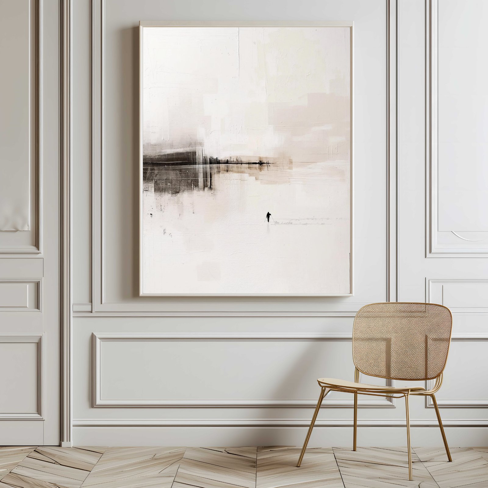 Mockup with a armchair and a japandi poster from A Home Find Art Studio.
