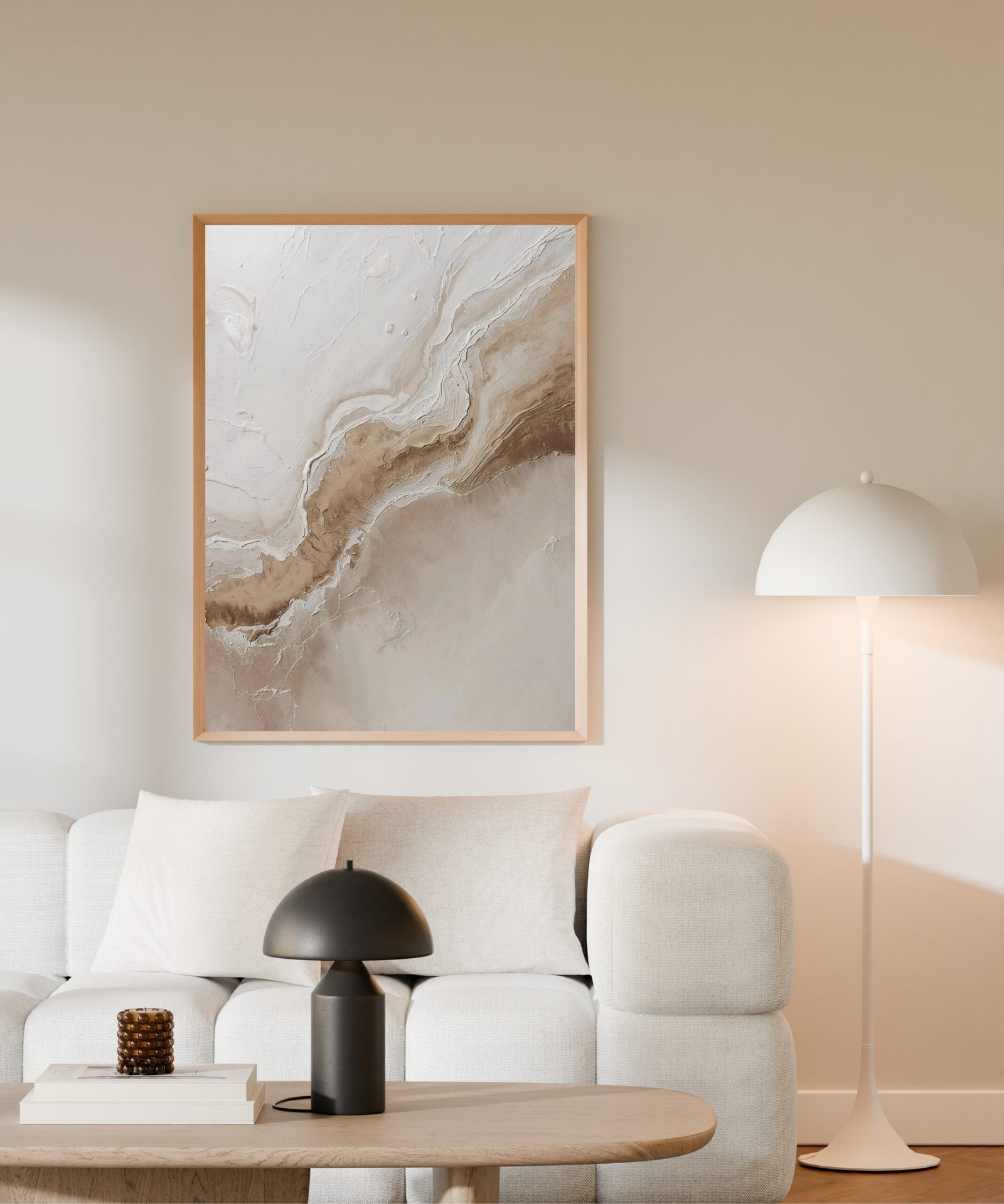Bring a sense of calm and sophistication to your space with this abstract vertical oil painting poster. Inspired by an ocean view from above, the artwork features a neutral color palette, layered textures, and subtle shadows that create a serene and balanced composition. Perfectly blending minimalist modern design with Scandinavian and Japanese influences, this poster is ideal for contemporary, serene, or modern interiors. Its vertical format makes it a versatile addition to living rooms, bedrooms, offices, or hallways.